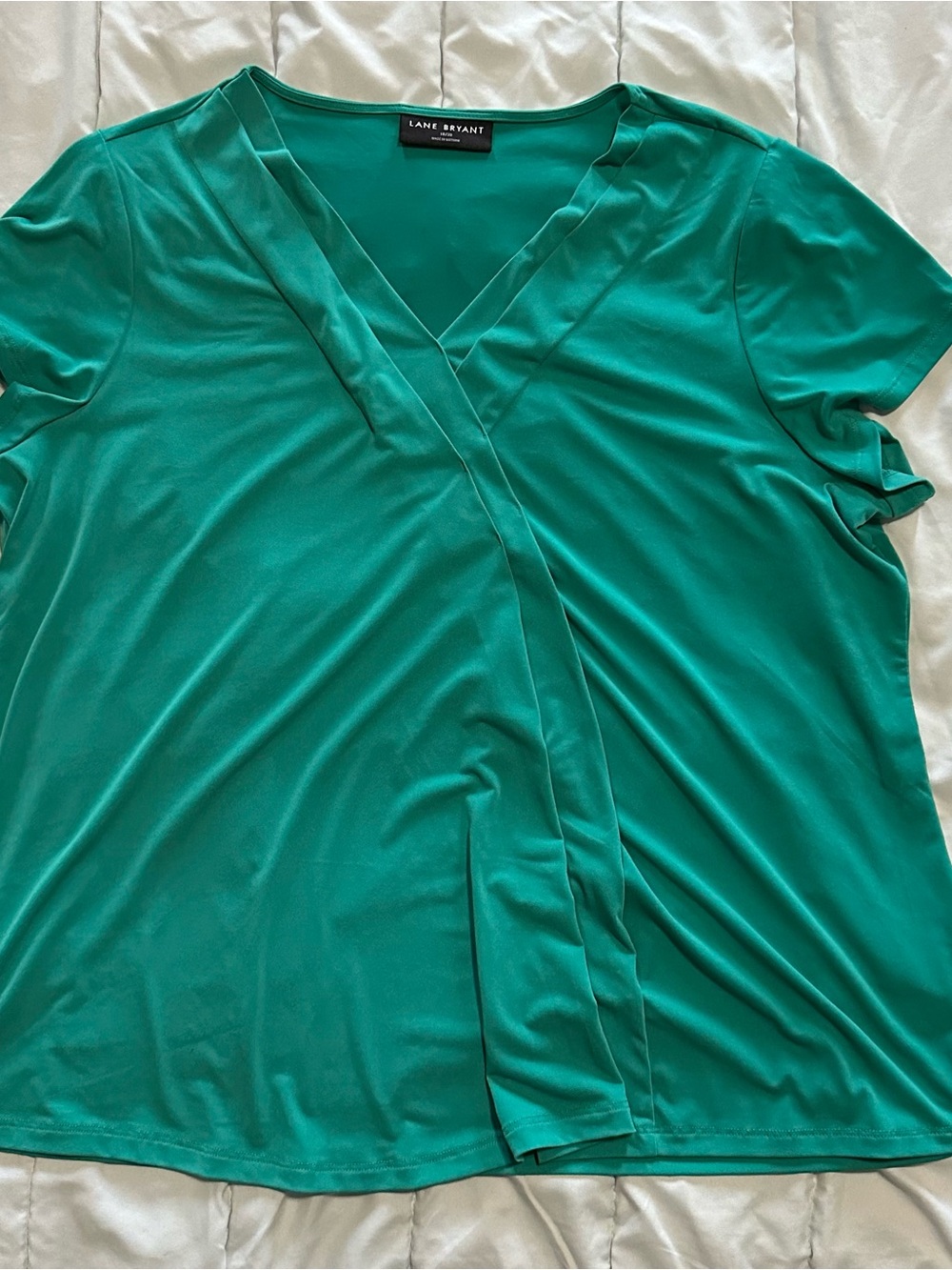 Lane Bryant Teal Green Faux-Wrap Short Sleeve Top
